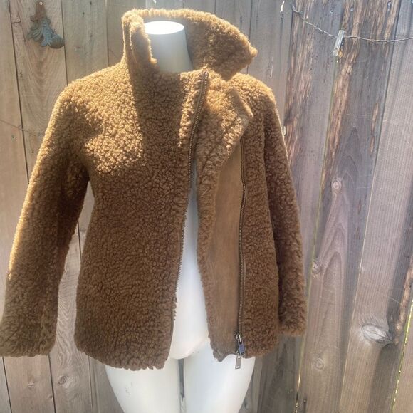 Vince Genuine Shearling & Leather Bomber Jacket In Brown size XS - Picture 14 of 16